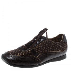 Louis Vuitton Brown Monogram Fabric and Embossed Python Leather Trim Low Top Sneakers Size 39