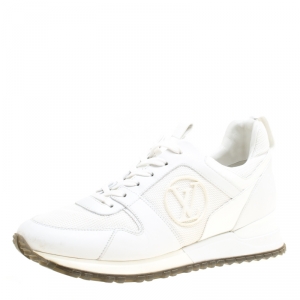 Louis Vuitton White Mesh and Leather Run Away Lace Up Sneakers Size 38