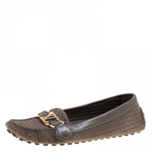 Pre Owned Louis Vuitton Grey Nubuck Leather Hockenheim Loafers Size 39