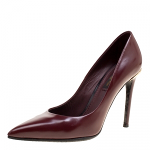 Pre Owned Louis Vuitton Maroon Leather Eyeline Pointed Toe Pumps Size 36.5