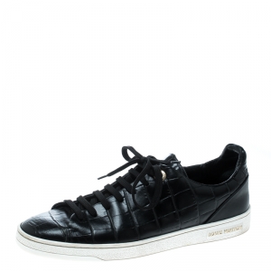 Louis Vuitton Black Crocodile Embossed Leather Frontrow Sneakers Size 39.5