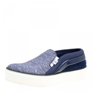 Louis Vuitton Blue Printed Canvas and Leather Slip On Sneakers Size 39