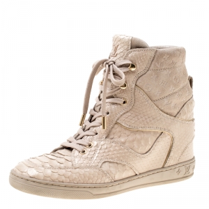 Louis Vuitton Beige Monogram Suede and Leather Cliff Top Sneaker Boots Size 38