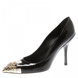 مملوكة مسبقًا Louis Vuitton Black Patent Leather Bernice Studded Pointed Toe Pumps Size 37.5 