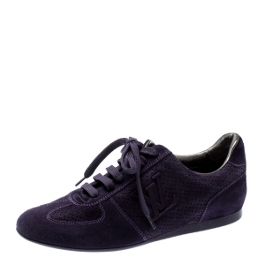 Louis Vuitton Purple Perforated Suede Low Top Sneakers Size 36
