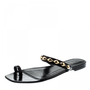 Pre Owned Louis Vuitton Black Leather Unchain Toe Ring Flat Sandals Size 41