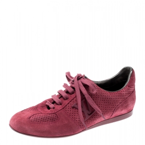 Louis Vuitton Pink Perforated Suede Low Top Sneakers Size 36