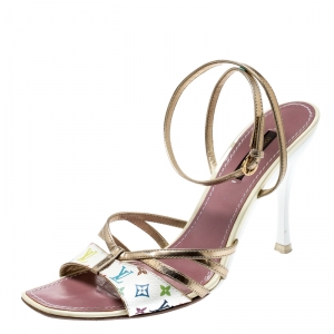 Pre Owned حذاء سلايدز لوي فيتون شرائط جلد وكانفاس مونوغرامي متعدد الألوان مقاس 40