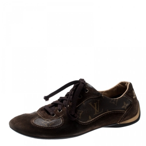 Louis Vuitton Brown Suede And Monogram Canvas Energie Sneakers Size 37.5