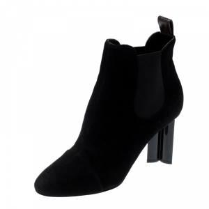 Pre Owned Louis Vuitton Black Suede Uniform Ankle Boots Size 39