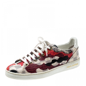 Louis Vuitton Multicolor Damier Azur Canvas And Leather Trim Overcloud Lace Up Sneakers 37