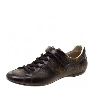 Louis Vuitton Brown Monogram Canvas And Leather Sneakers Size 37.5