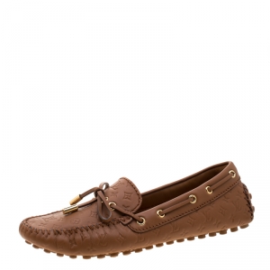 Pre Owned حذاء لوفرز لوي فيتون سليب أون فيونكة جلد مونوغرامي بني مقاس 37