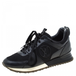Louis Vuitton Black Mesh And Leather Runaway Lace Up Sneakers Size 38.5