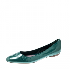 Pre Owned Louis Vuitton Green Patent Leather Ballet Flats Size 40