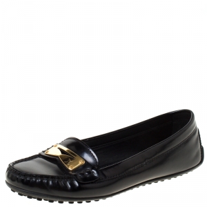 Pre Owned Louis Vuitton Black Leather Penny Loafers Size 36