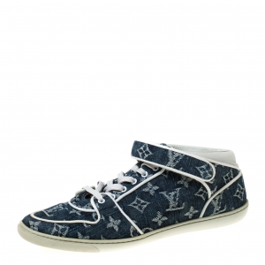 Louis Vuitton Blue Denim Monogram Acapulco Velcro Strap Sneakers Size 37.5
