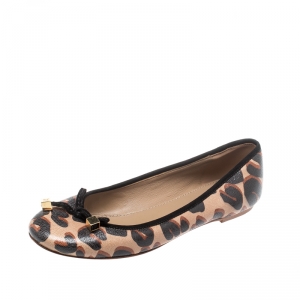 Pre Owned Louis Vuitton Brown/Black Leopard Print Leather Debbie Ballet Flats Size 38
