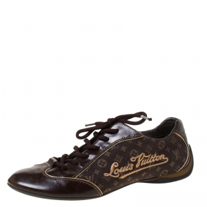 Louis Vuitton Brown Monogram Idylle and Leather Logo Lace Up Sneakers Size 38.5