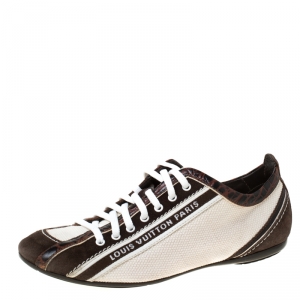 Louis Vuitton Brown/White Canvas and Crocodile Trim Sneakers Size 36
