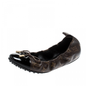 مملوكة مسبقًا Louis Vuitton Brown/Black Monogram Cap Toe Flirty Ballerina Flats Size 37