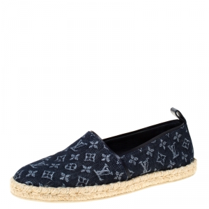 Pre Owned Louis Vuitton Blue Monogram Denim Waterfall Espadrilles Size 37