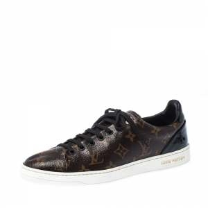 Louis Vuitton Brown/Black Monogram Canvas and Patent Leather Frontrow Low Top Sneakers Size 40