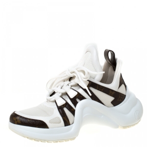 Louis Vuitton White Leather And Monogram Canvas Archlight Lace Up Sneakers Size 38
