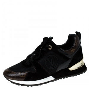 Louis Vuitton Two Tone Mesh And Monogram Canvas Run Away Lace Up Sneakers Size 39