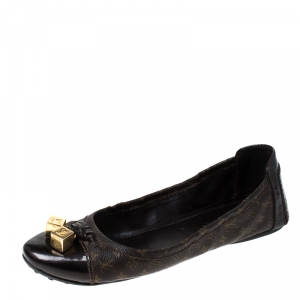 Pre Owned Louis Vuitton Monogram Canvas And Patent Leather Cap Toe Lovely Ballet Flats Size 36
