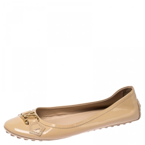 Pre Owned Louis Vuitton Beige Patent Leather Oxford Ballet Flats Size 35.5