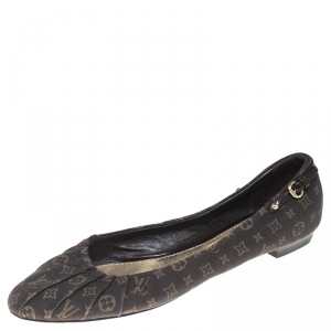 Pre Owned  Louis Vuitton Brown Monogram Canvas Debbie Ballerina Flats Size 38.5 