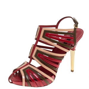 Pre Owned Louis Vuitton Multicolor Patent Leather Strappy Sandals Size 39