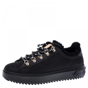 Louis Vuitton Black Nubuck and Fur Trim Lace Up Sneakers Size 40