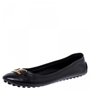 Pre Owned حذاء باليرينا فلات لوي فيتون مزين شعار الماركة جلد أسود مقاس 38.5