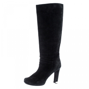 Pre Owned Louis Vuitton Black Suede Mid Calf Boots Size 38.5