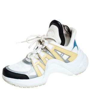 Louis Vuitton White/Yellow Leather, Monogram Canvas And Mesh LV Archlight High Top Sneakers  Size 36.5