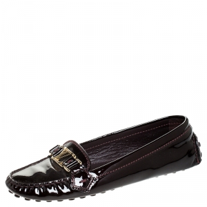 Pre Owned Louis Vuitton Burgundy Patent Leather Oxford Ballet Flats Size 40