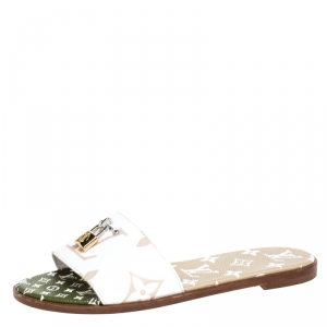 Pre Owned صندل فلات لوي فيتون لوك ايت جلد مونوغرامي أبيض مقاس 39