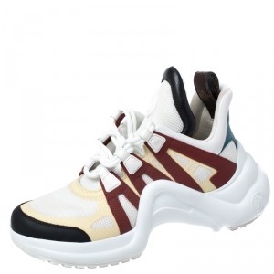 Louis Vuitton Multicolor Leather, Mesh And Monogram Canvas Archlight Lace Up Sneakers Size 38