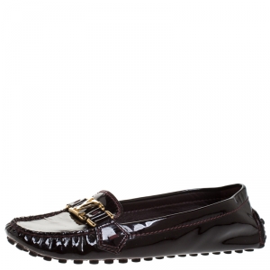 Pre Owned Louis Vuitton Burgundy Patent Leather Oxford Loafers Size 38