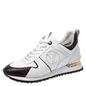 Louis Vuitton White Mesh and Leather Run Away Lace Up Sneakers Size 38