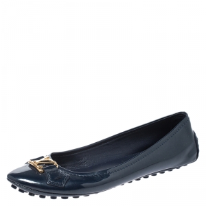 Pre Owned Louis Vuitton Blue Patent Leather Oxford Ballet Flats Size 37
