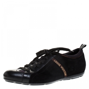Louis Vuitton Black Leather, Suede And Fabric Low Top Sneakers Size 38
