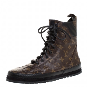 Louis Vuitton Brown Monogram Canvas And Leather High Top Lace Up Sneakers Size 41