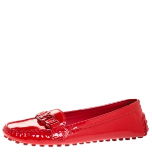 Pre Owned Louis Vuitton Red Patent Leather Oxford Loafers Size 38