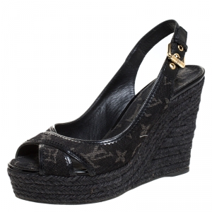 Pre Owned صندل إسبادريل لوي فيتون "باستيل" بفتحة كعب و بكعب روكي دنيم  مونوغرامي مقاس 38.5