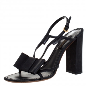 Louis Vuitton Black Leather Bow Slingback Sandals Size 37
