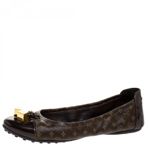 Pre Owned Louis Vuitton Monogram Canvas And Patent Leather Cap Toe Lovely Ballet Flats Size 39