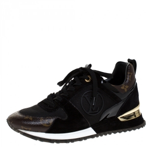 Louis Vuitton Black/Brown Mesh and Suede Leather Run Away Lace Up Sneakers Size 37